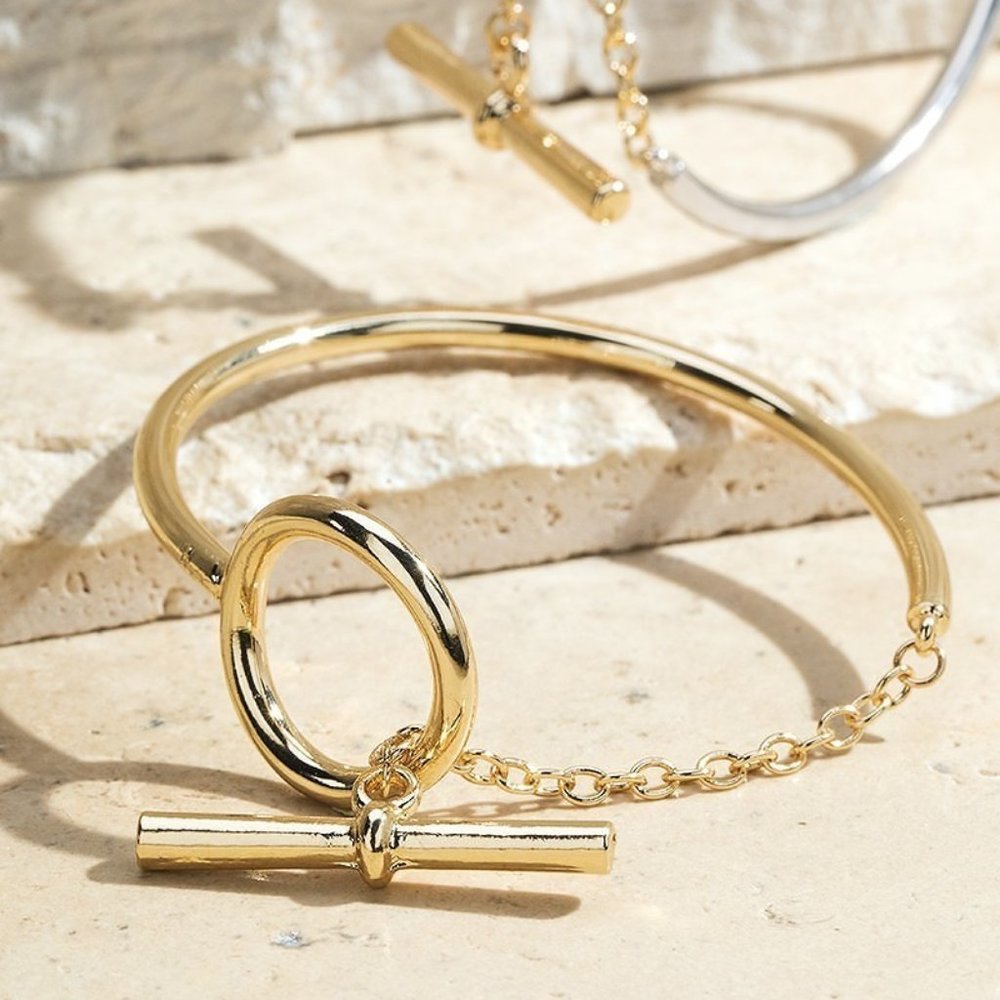 Brass Bracelet with Chain and Toggle Closure